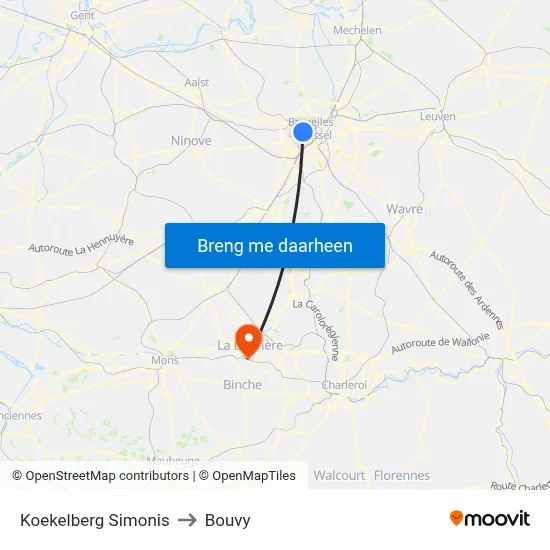 Koekelberg Simonis to Bouvy map