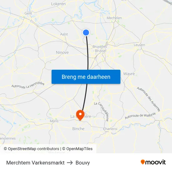 Merchtem Varkensmarkt to Bouvy map