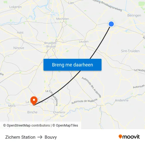 Zichem Station to Bouvy map