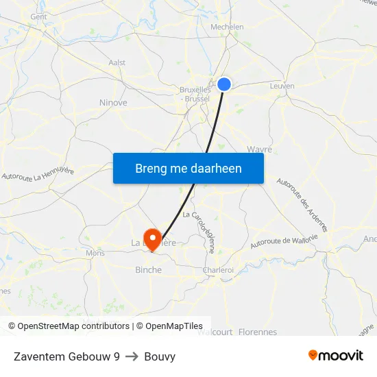Zaventem Gebouw 9 to Bouvy map