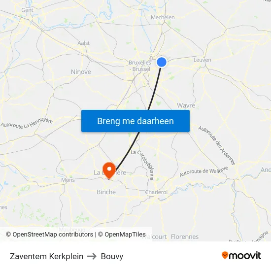 Zaventem Kerkplein to Bouvy map