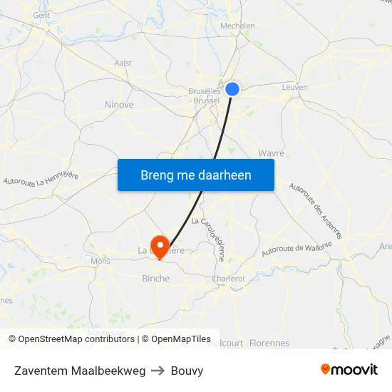Zaventem Maalbeekweg to Bouvy map