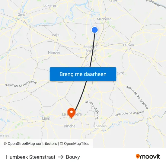 Humbeek Steenstraat to Bouvy map