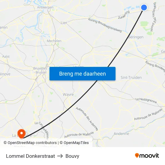Lommel Donkerstraat to Bouvy map