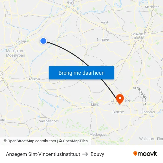 Anzegem Sint-Vincentiusinstituut to Bouvy map