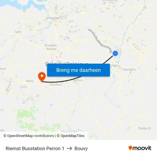 Riemst Busstation Perron 1 to Bouvy map