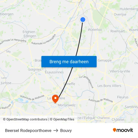Beersel Rodepoorthoeve to Bouvy map