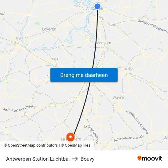 Antwerpen Station Luchtbal to Bouvy map