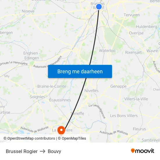 Brussel Rogier to Bouvy map
