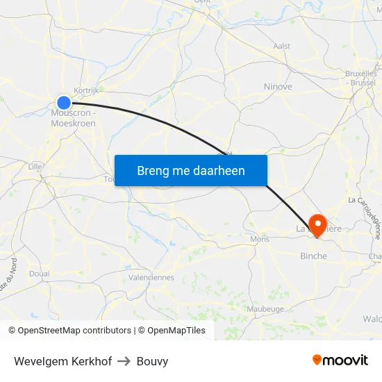 Wevelgem Kerkhof to Bouvy map