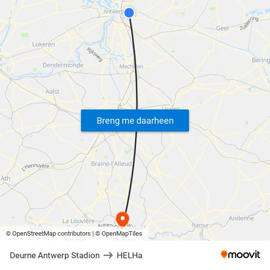 Deurne Antwerp Stadion to HELHa map