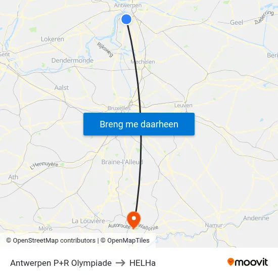 Antwerpen P+R Olympiade to HELHa map