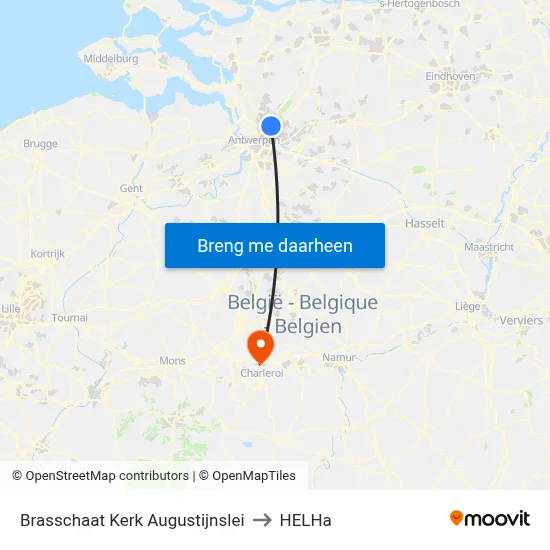 Brasschaat Kerk Augustijnslei to HELHa map