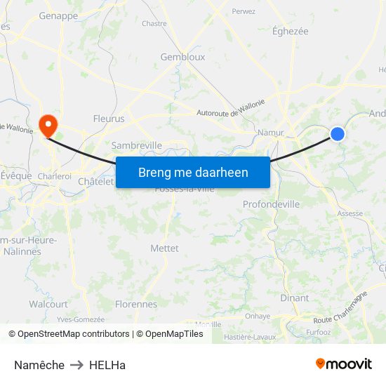 Namêche to HELHa map