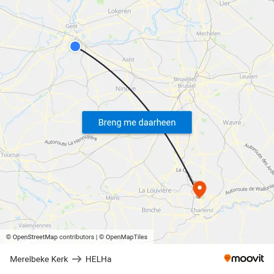 Merelbeke Kerk to HELHa map