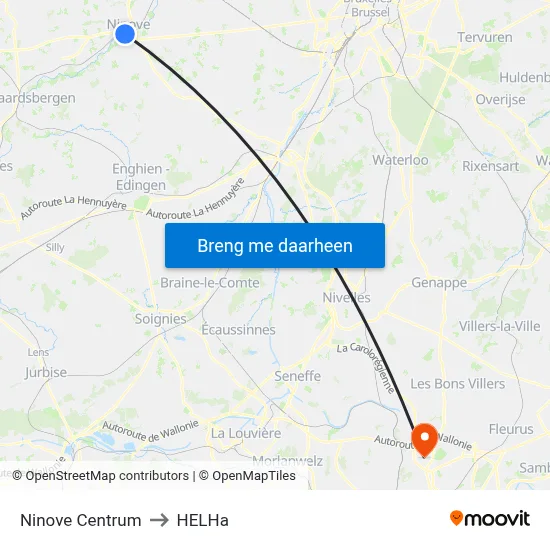 Ninove Centrum to HELHa map