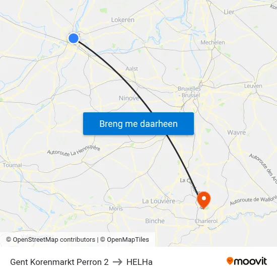 Gent Korenmarkt Perron 2 to HELHa map