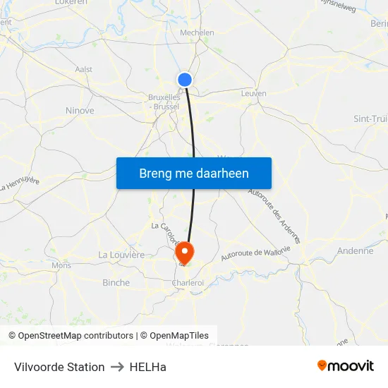 Vilvoorde Station to HELHa map