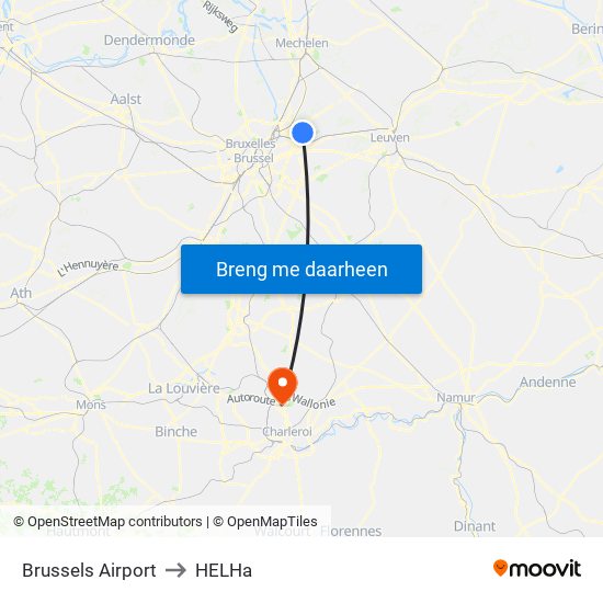 Brussels Airport to HELHa map