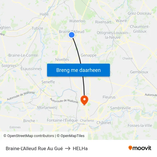 Braine-L'Alleud Rue Au Gué to HELHa map