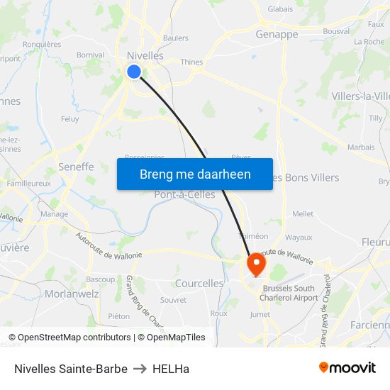 Nivelles Sainte-Barbe to HELHa map