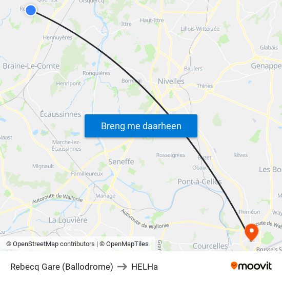 Rebecq Gare (Ballodrome) to HELHa map