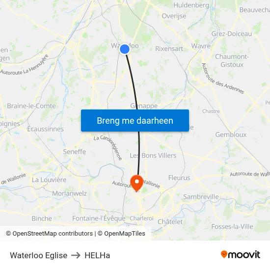 Waterloo Eglise to HELHa map