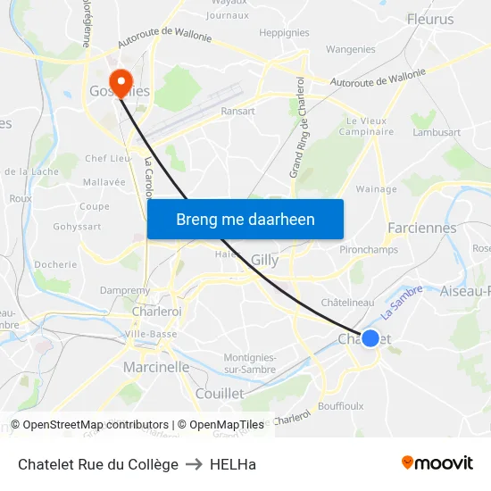 Chatelet Rue du Collège to HELHa map