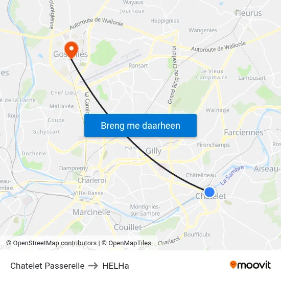 Chatelet Passerelle to HELHa map