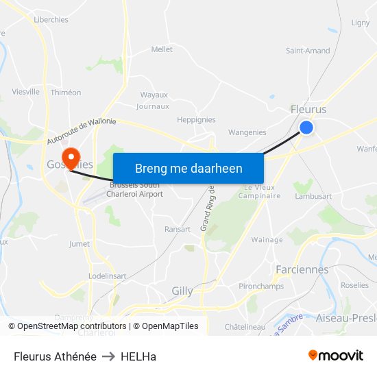 Fleurus Athénée to HELHa map