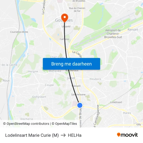 Lodelinsart Marie Curie (M) to HELHa map
