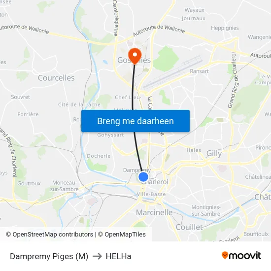 Dampremy Piges (M) to HELHa map