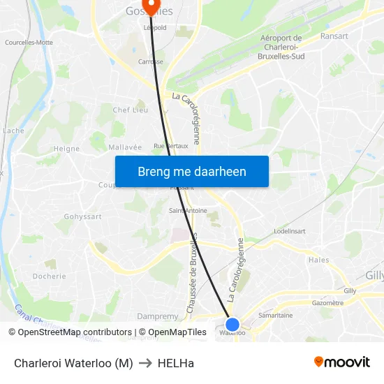 Charleroi Waterloo (M) to HELHa map