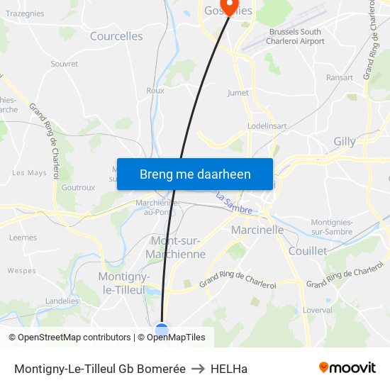 Montigny-Le-Tilleul Gb Bomerée to HELHa map