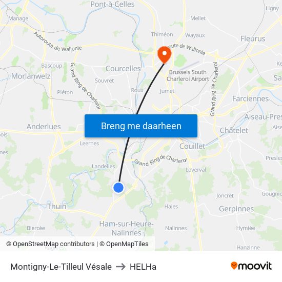 Montigny-Le-Tilleul Vésale to HELHa map