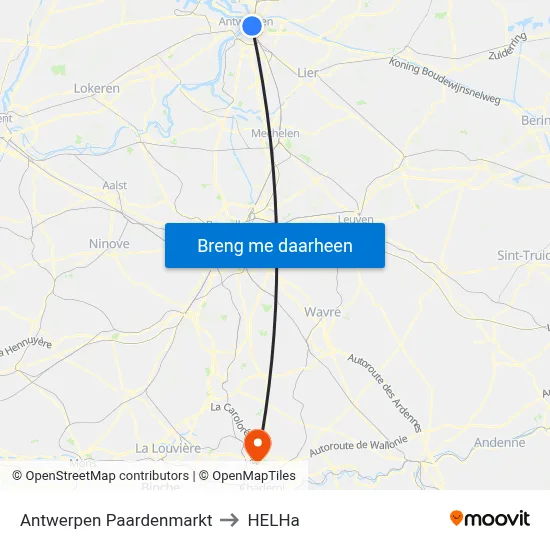 Antwerpen Paardenmarkt to HELHa map