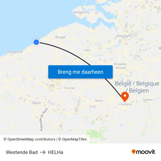 Westende Bad to HELHa map