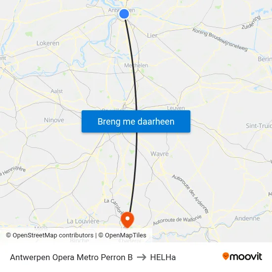Antwerpen Opera Metro Perron B to HELHa map