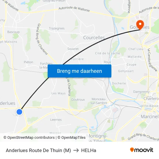 Anderlues Route De Thuin (M) to HELHa map