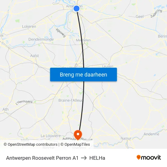 Antwerpen Roosevelt Perron A1 to HELHa map