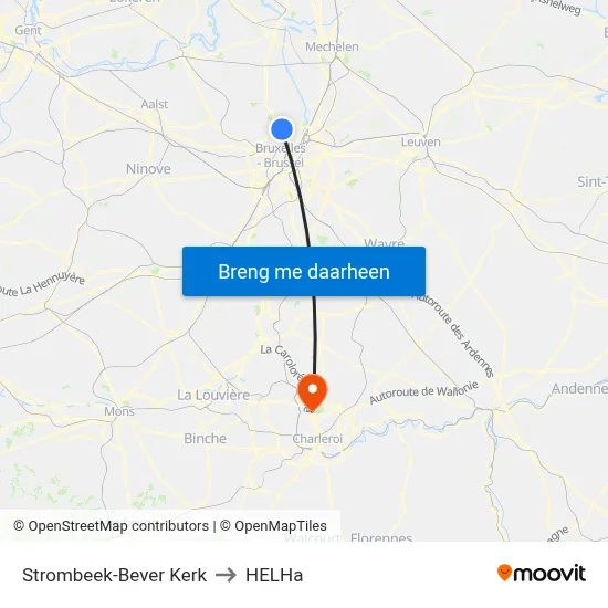 Strombeek-Bever Kerk to HELHa map