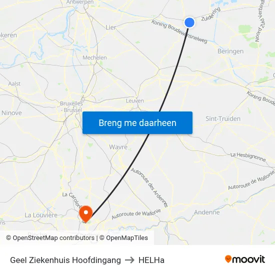 Geel Ziekenhuis Hoofdingang to HELHa map