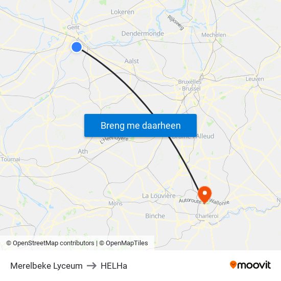 Merelbeke Lyceum to HELHa map