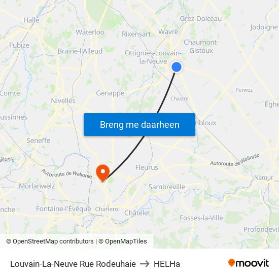 Louvain-La-Neuve Rue Rodeuhaie to HELHa map