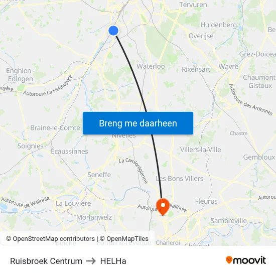 Ruisbroek Centrum to HELHa map