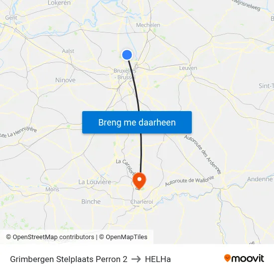 Grimbergen Stelplaats Perron 2 to HELHa map