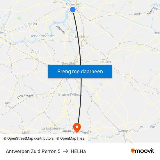 Antwerpen Zuid Perron 5 to HELHa map