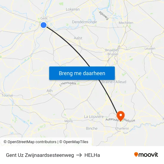 Gent Uz Zwijnaardsesteenweg to HELHa map