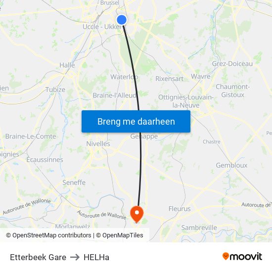 Etterbeek Gare to HELHa map