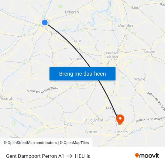 Gent Dampoort Perron A1 to HELHa map